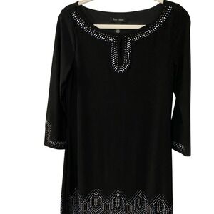 White House Black‎ Market Beaded Dress S Black 3/4 Sleeve Classy Party Elegant